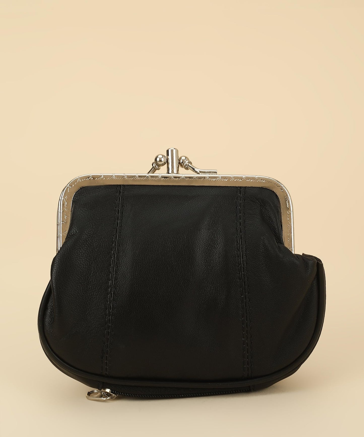 Leatherboss Genuine Leather Large Coin Purse Double Frame Wallet With Zipper Pocket, Black