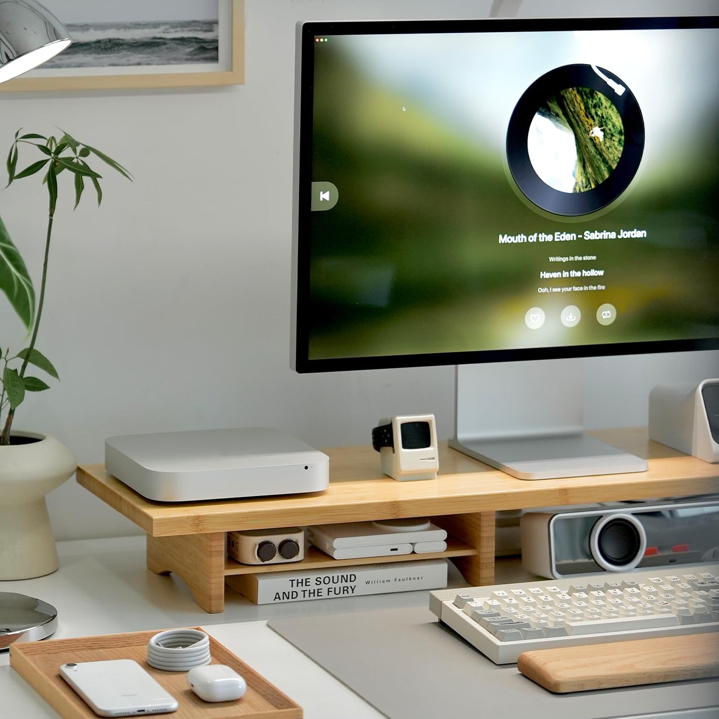 ROCDEER Bamboo Dual Monitor Stand Riser Natural, 2-Tier Desk Monitor Riser for 2 Monitors, Supports for PC Computer Monitor, Printer, Heavy TV Riser up to 300 lbs