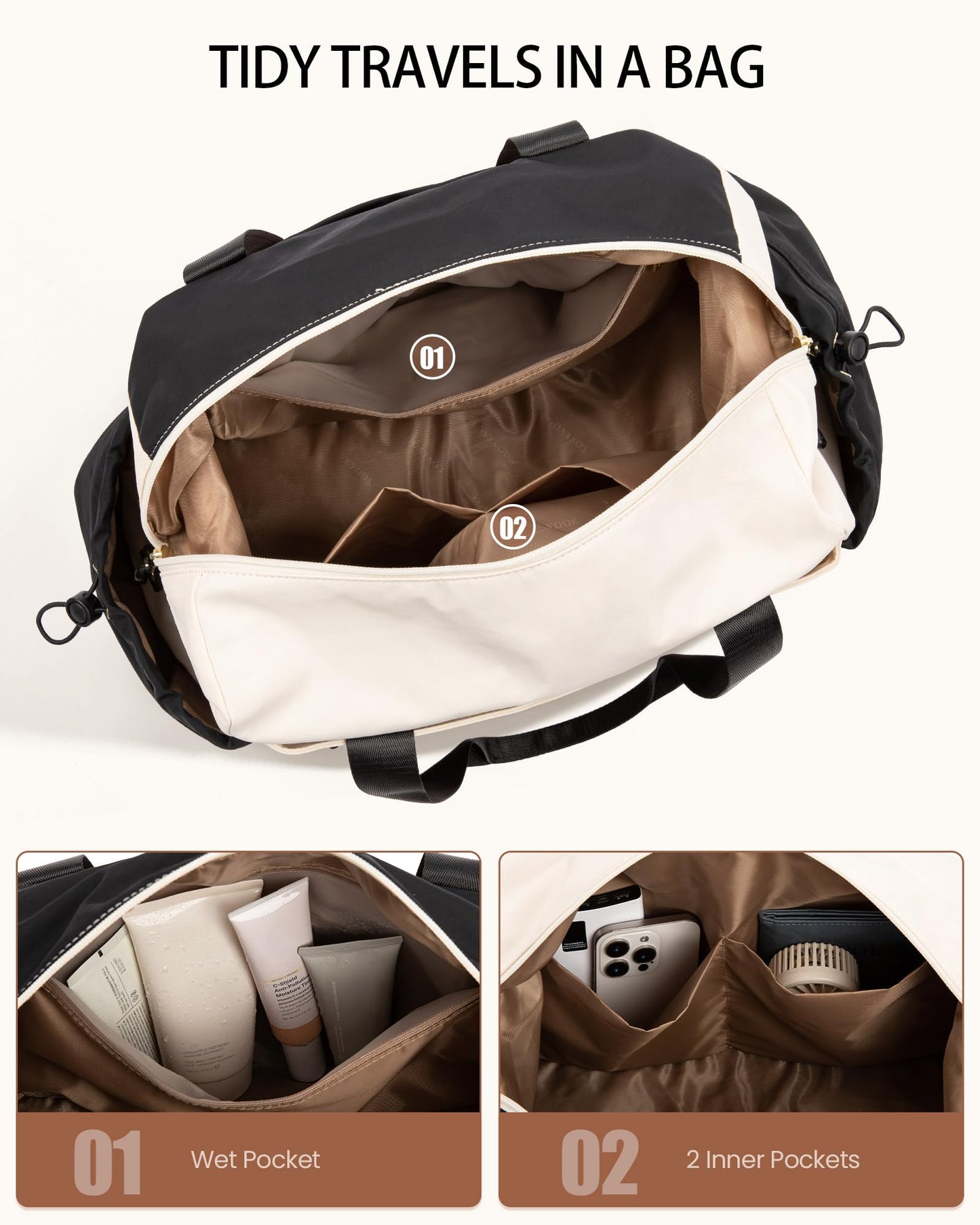 LOVEVOOK Travel Duffel Bag, Weekender Bags for Women, Large Overnight Bags with Shoe Compartment, 38L Carry on Gym Hospital Bag with Wet Pocket, 2 Pcs