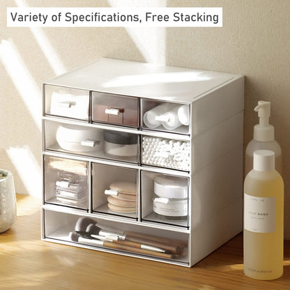 Desk Drawer Organizer, Stackable Storage Drawers, Plastic Compact Desk Storage Box Great for Office School Home Small Space - Large 3 Drawers (White)