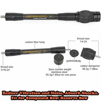 ZSHJGJR Archery Bow Stabilizer 6" 8" 10" 12" 15" for Compound Bow, Carbon Fiber Body Flexible Core, Damping System and Weights Kit (6 Inch)