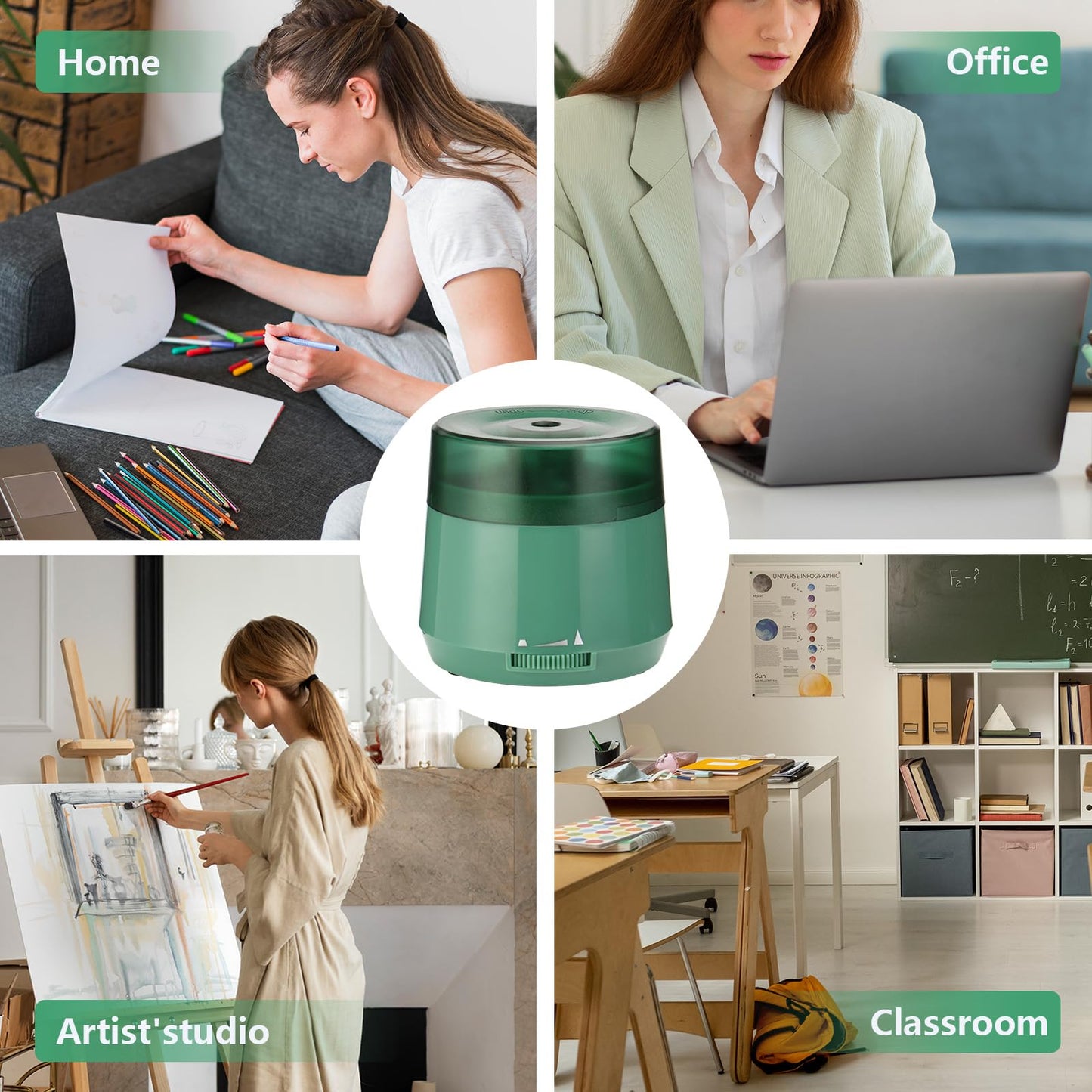 Electric Pencil Sharpener, Dual Power USB Battery Operated, Portable Design for 6-8mm Pencils, Home School Office Use (Green)