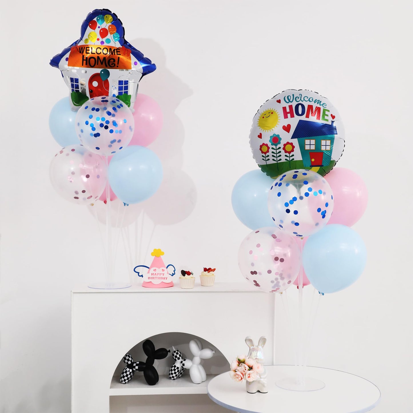 Welcome Home Balloons Table Centerpiece Stand Kit 2 Sets for Table with Blue Pink Sequin Balloons for Welcome Home Baby Shower Birthday Party Decorations