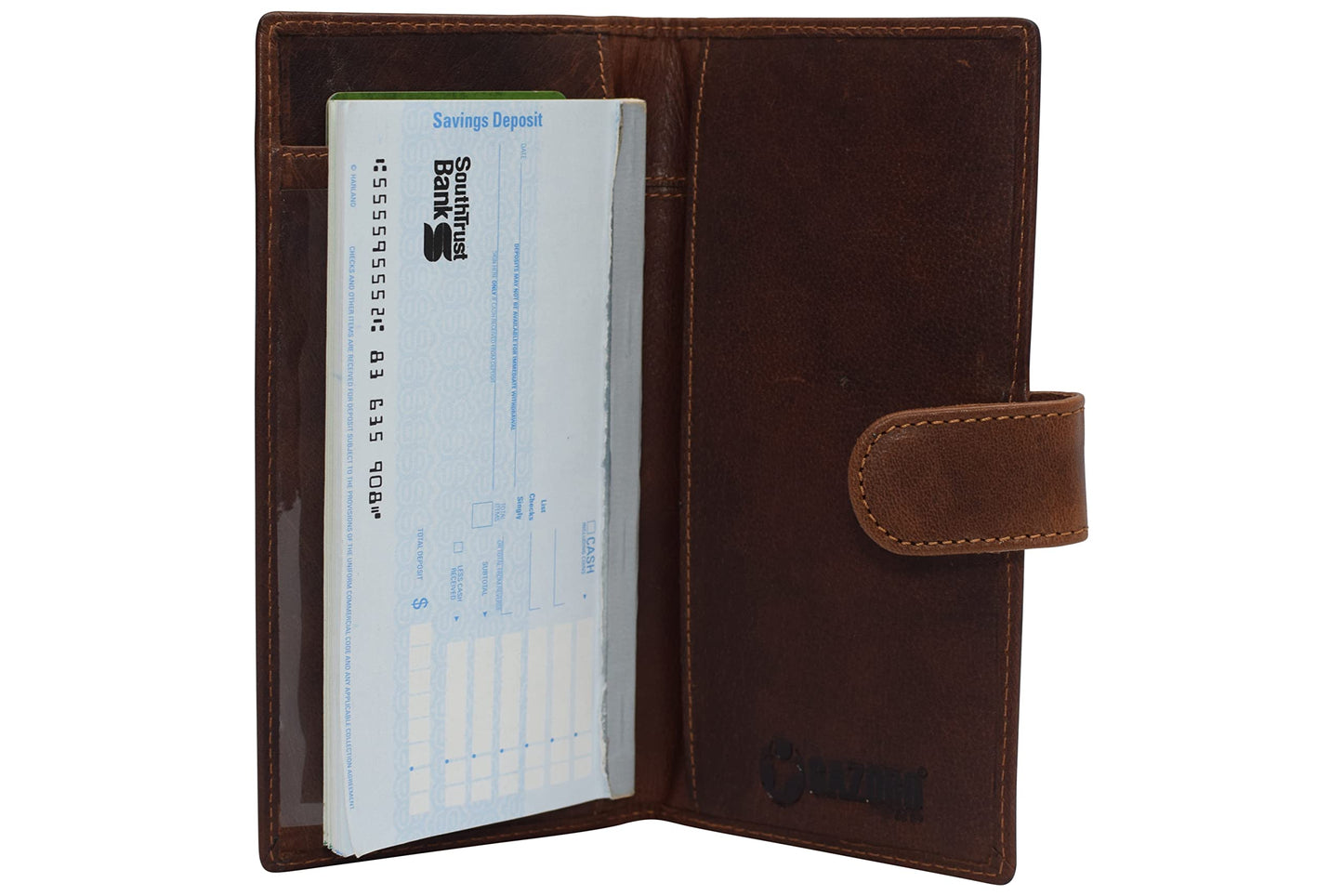 Marshal Genuine Leather Basic Checkbook Holder with Snap Closure (Buffalo Leather Tan)