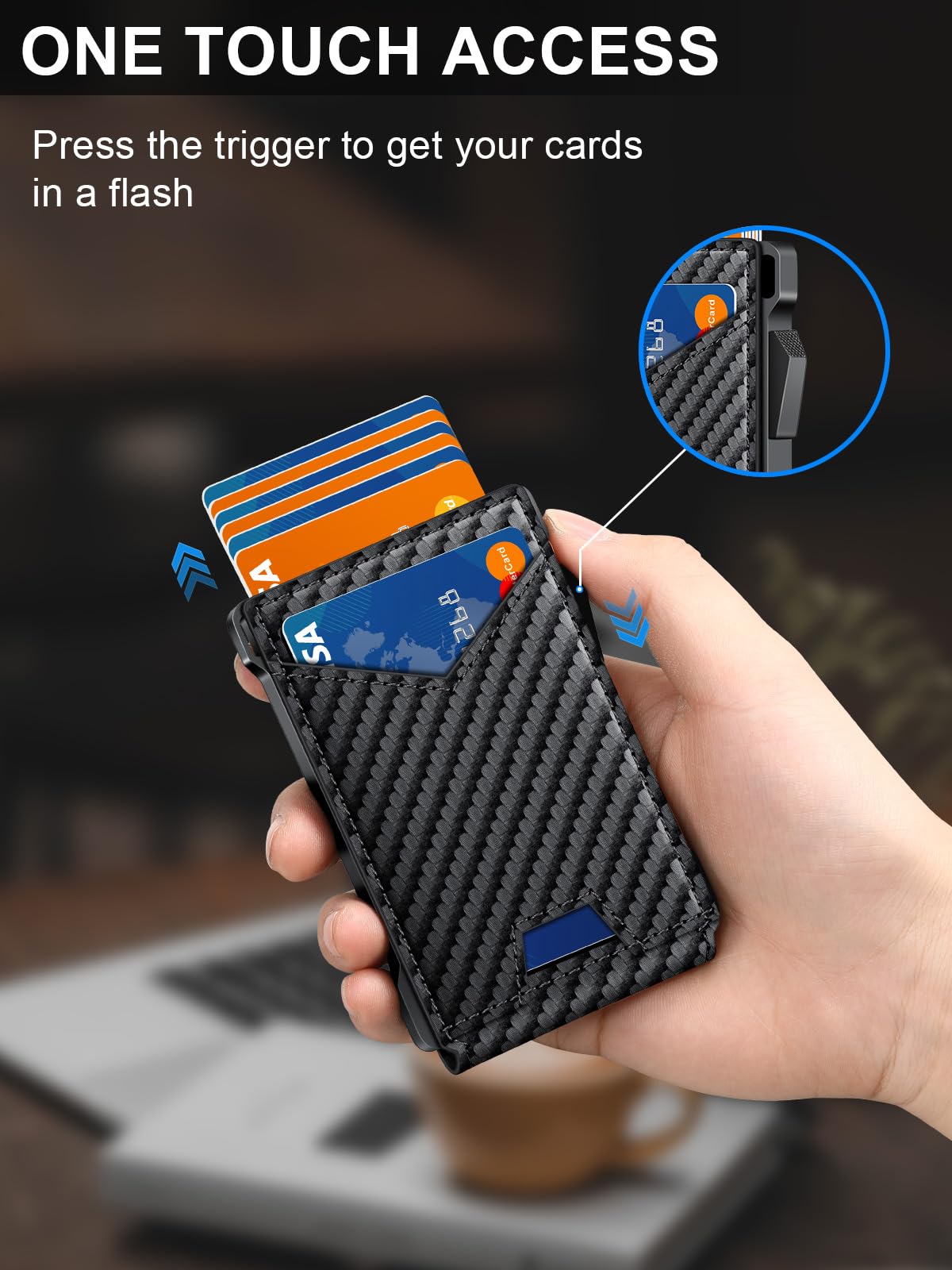 Wallet for Men RFID Wallet with 2 ID Windows & Money Clip, Slim Pop Up Card Holder for 10-12 Cards, Bifold Minimalist Smart Wallet for Front Pocket, Compact Metal Credit Card Holder, Gifts for Men