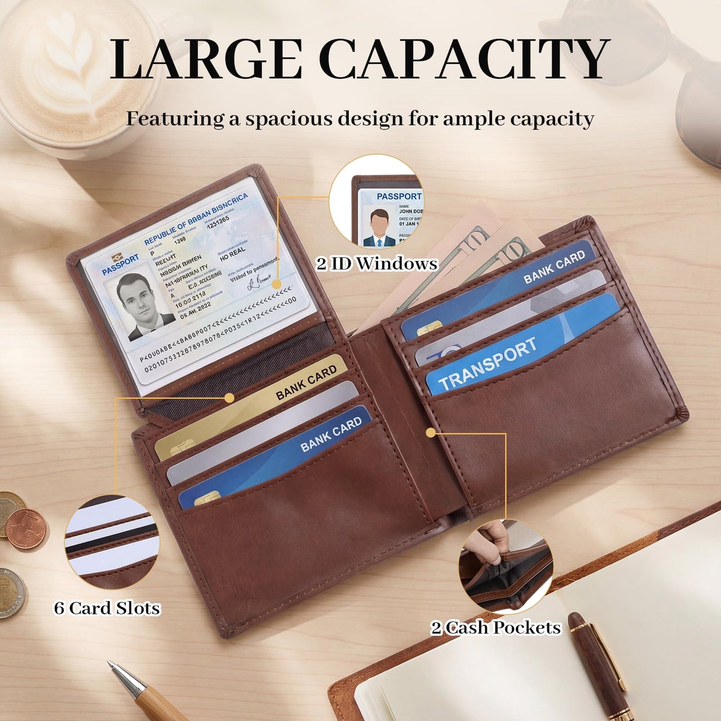 Hsei Bifold Wallet for Men Faux Leather Wallet with Compass Motif Keychain Anime Fan Mens Wallets with 2 ID Windows Gift