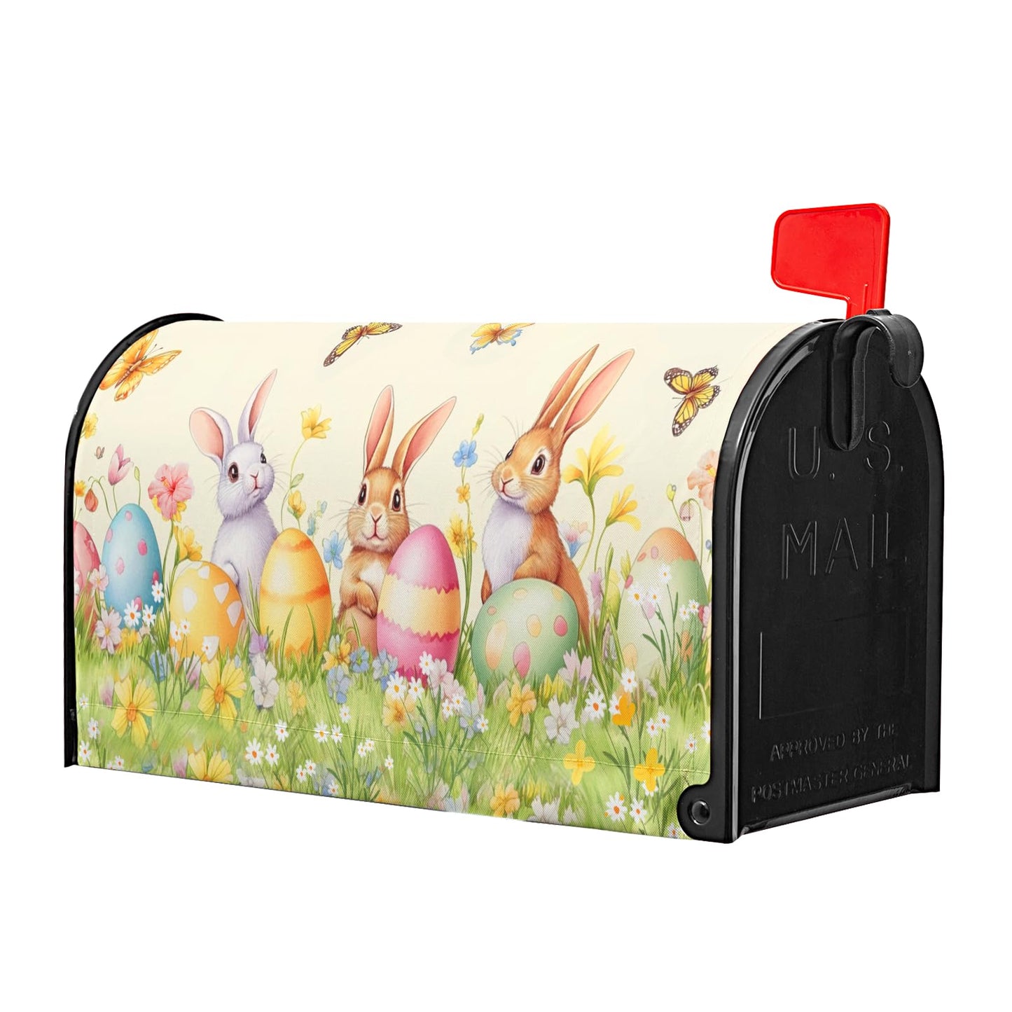 VentuCoven Easter Mailbox Covers Rabbits Mailbox Cover Standard Size 21x18 in Spring Floral Post Letter Box Cover for Garden Yard Decoration Waterproof Oxford Beautiful Eggs
