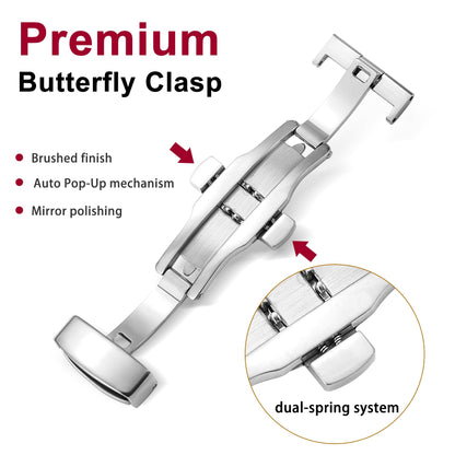 EACHE 20mm Watch Band Quick Release Leather Watch Bands for Men Black Alligator Grain Pattern Leather Watch Straps with Silver Butterfly Deployment Clasp