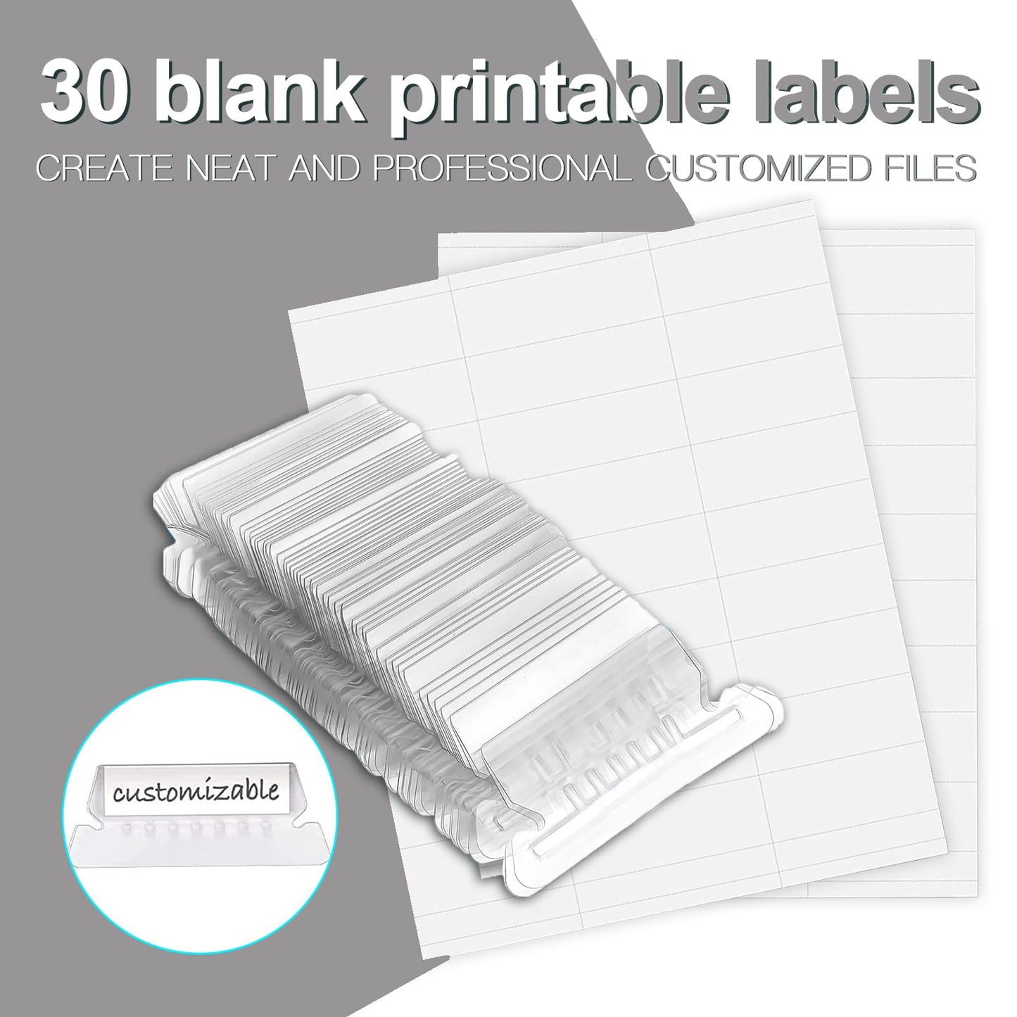 HERKKA Hanging File Folders, 30 Pack Reinforced Letter Size Hanging Folders, Designed for Bulky Files, Filing Cabinet, 1/5-Cut Adjustable Tabs (Gray)