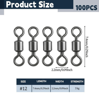SynHHergyx 100 Pack Micro Swivels for Fly Fishing, Small Fishing Swivels Rolling Barrel Swivels Fly Fishing Tackles, High Strength Barrel Swivel Hook Line Connector with Black Coating