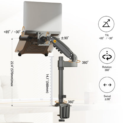 NB North Bayou Laptop Mount with Adjustable Tray for 10-17” Notebook, Full Motion Arm with VESA Plate for 17-30” Monitor (Within 4.4~19.8lbs),Clamp-on Grommet Mounting H100-FP