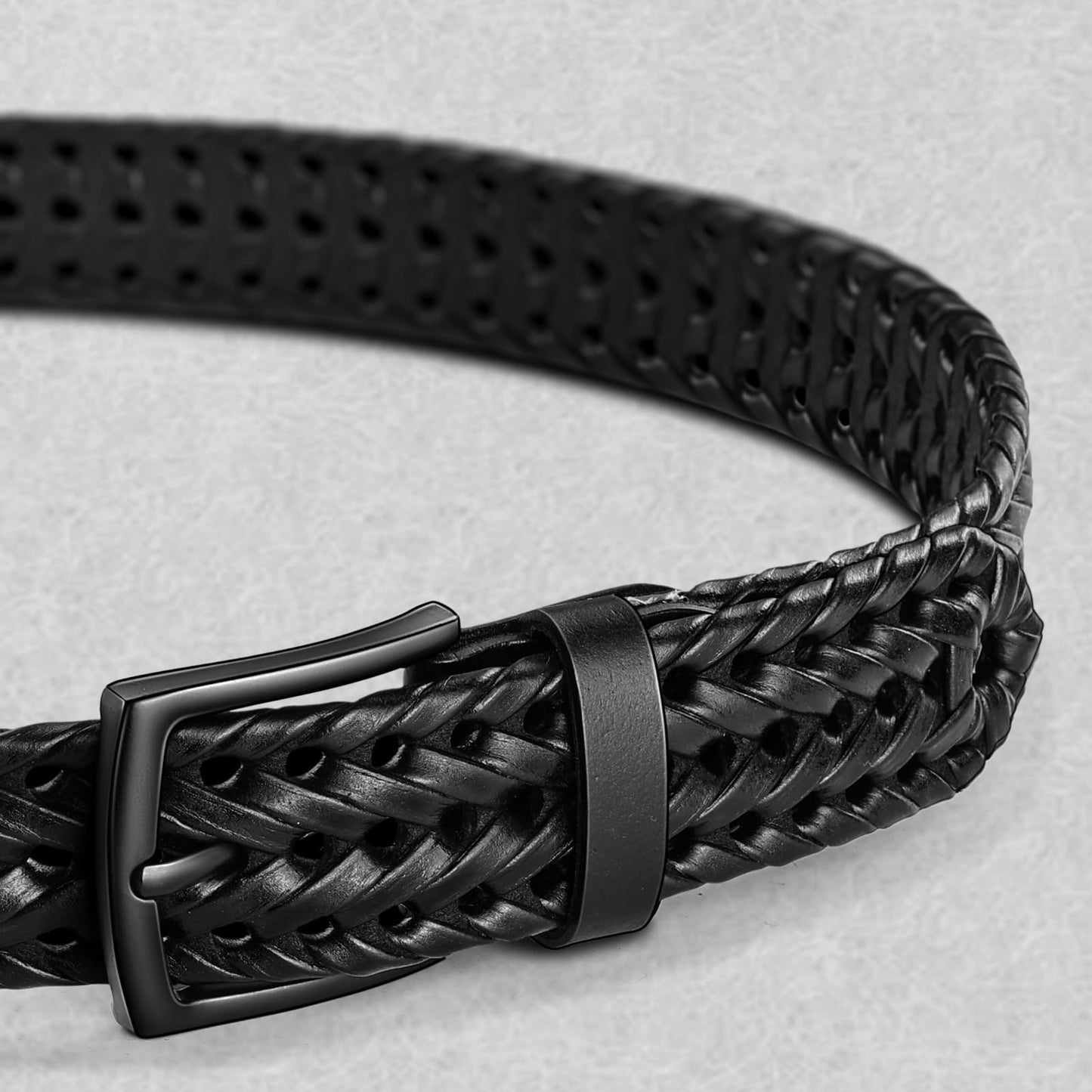 KEMISANT Men Belt, Braided Belt Comfortable For Men Casual Jean Golf 1 3/8"(Black,26"-30" Waist Adjustable)