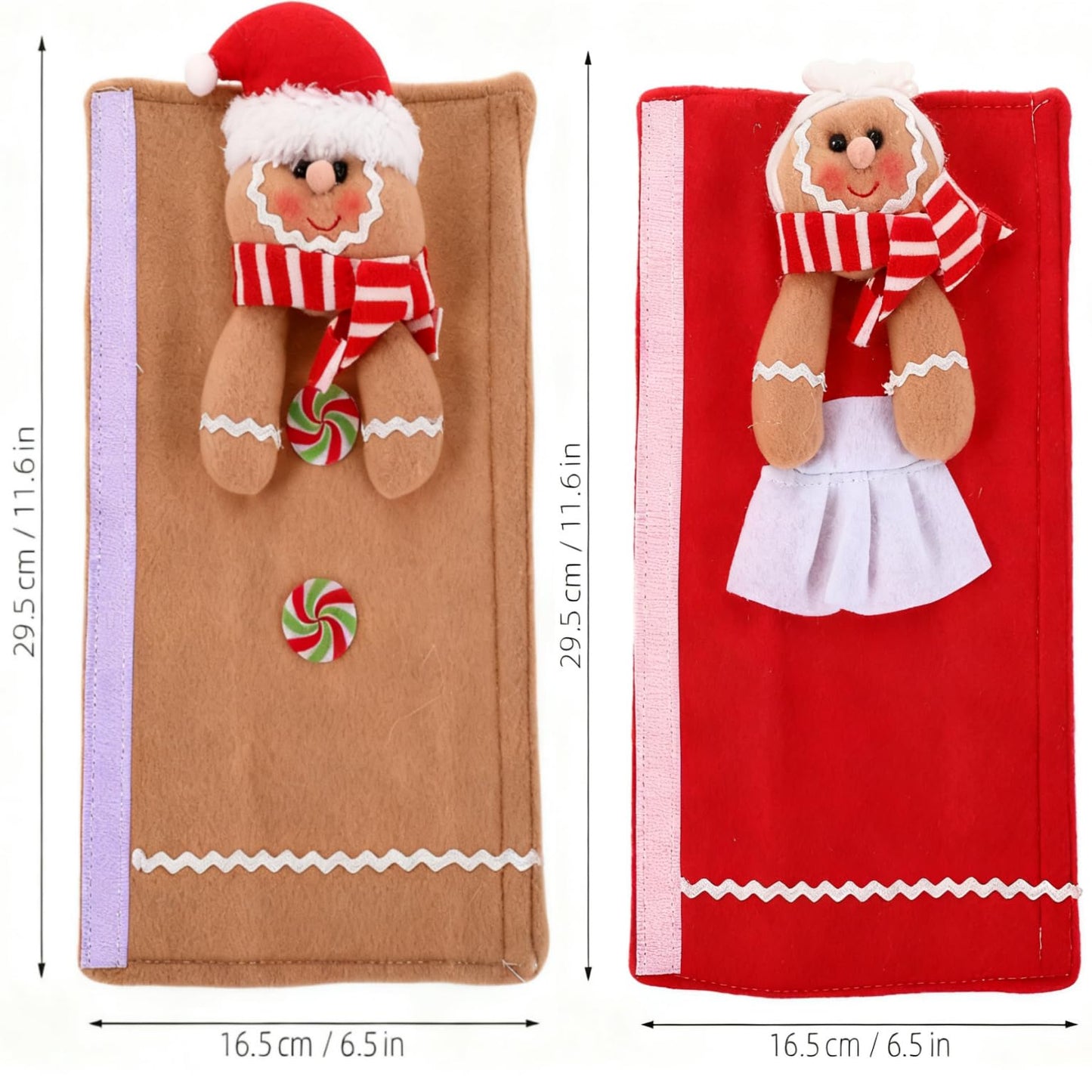 jojofuny 2Pcs Christmas Refrigerator Handle Covers - 11.5" X 6.5" Gingerbread Refrigerator Door Handle Covers, Gingerbread Christmas Kitchen Decor