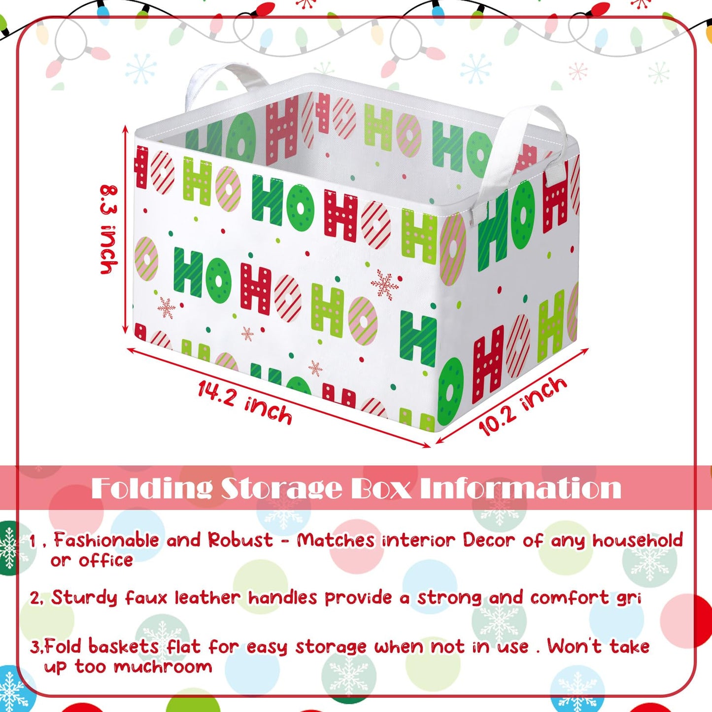 Maxcheck 6 Pcs Large Christmas Basket for Gifts Empty Foldable Xmas Gift Basket Rectangle Christmas Fabric Present Storage Boxes Bin Fabric Cubes Containers Boxes with Handles for Present Cloth Toy