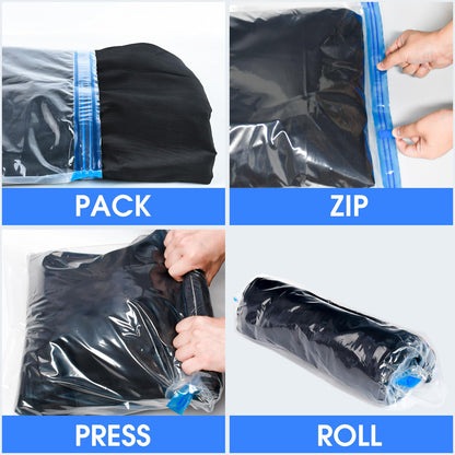 ZPP 12 Travel Roll Up Bags (5 Large/5 Medium/2 Small) Vacuum Seal Bags for Clothes, Mattress, Blanket, Comforters, Travel, Moving