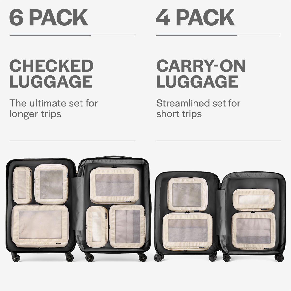 Aerotrunk Compression Packing Cubes for Travel - Luggage Organizer Bags - Double Zipper Packing Cubes for Suitcases (4-Pack, Beige)