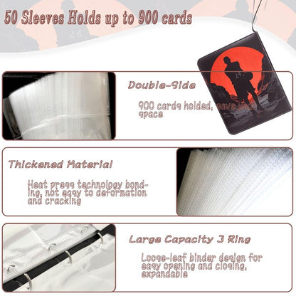 Basketball Card Binder - 900 Capacity 9-Pocket Trading Card Album, 3 Ring Card Holder Binder, Waterproof PU Leather, Zip Closure, Perfect Christmas Birthday Gift for Collectors