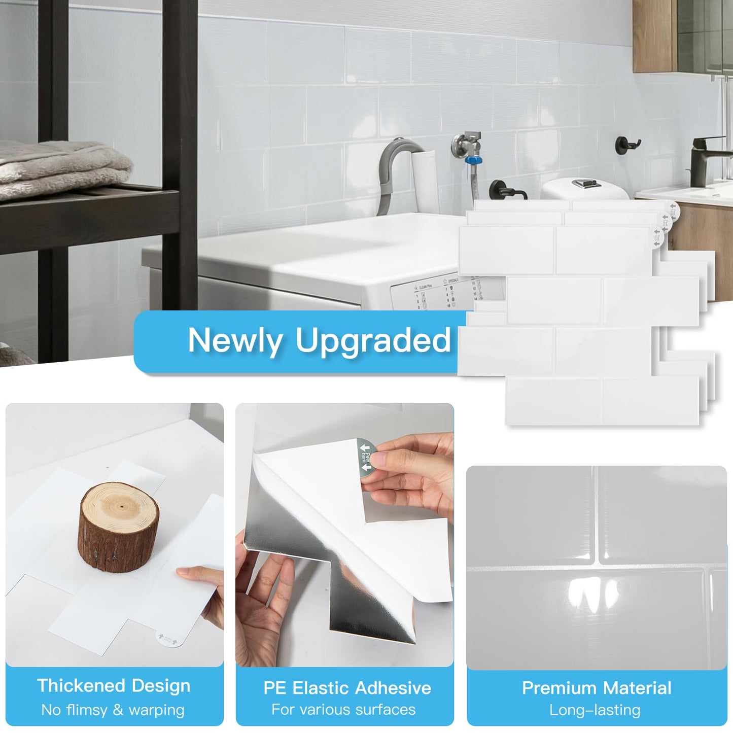 Art3d 10-Pack Heavy-Duty Peel and Stick Backsplash, 12.6 x 10.6 Inch Stick on Wall Tiles for Kitchen Bathroom Countertop Decor, White