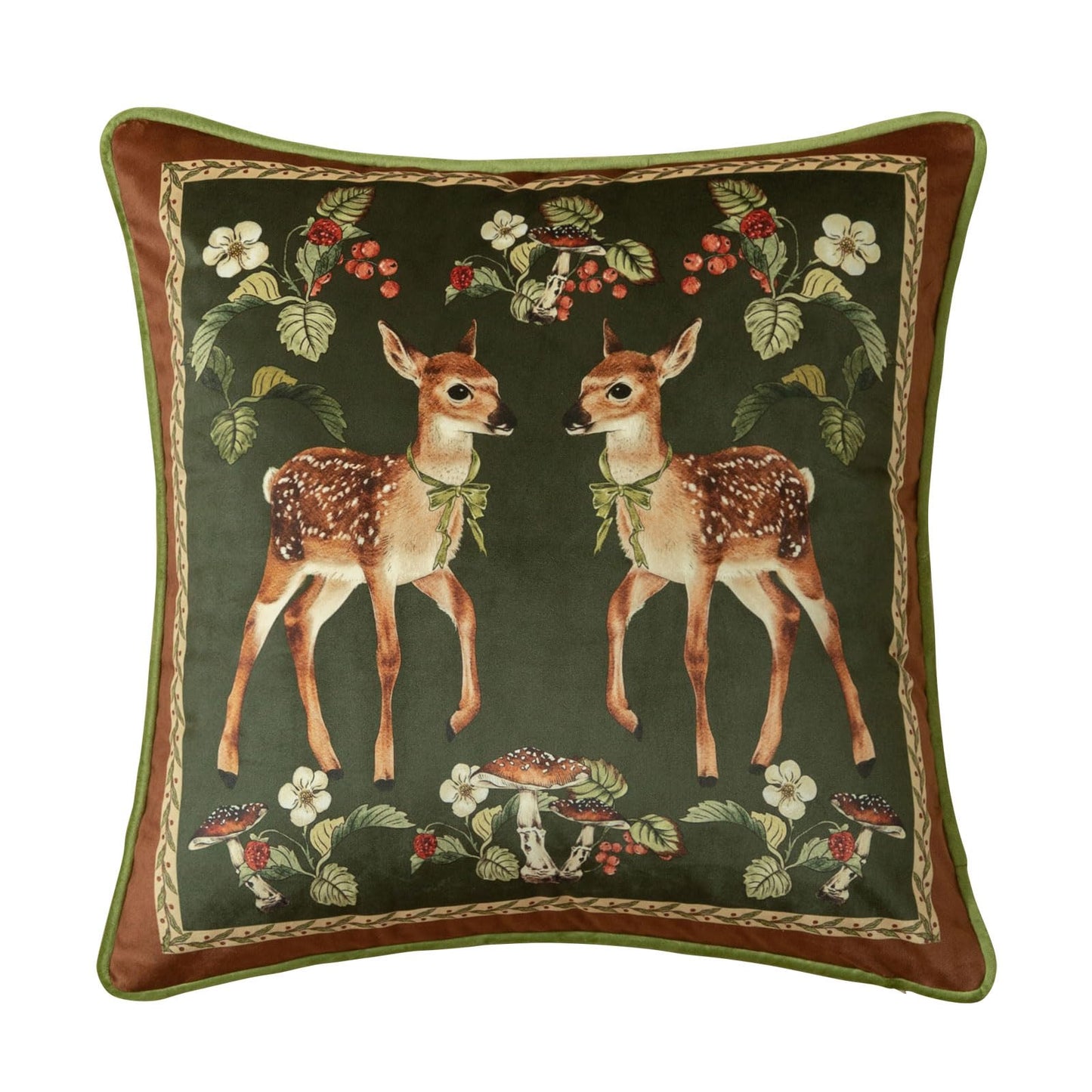 Livebee Holly Deer Green Pillow Cover, Velvet Euro Sham Covers Decorative Throw Pillow Covers 18x18 for Couch Sofa Bed Living Room