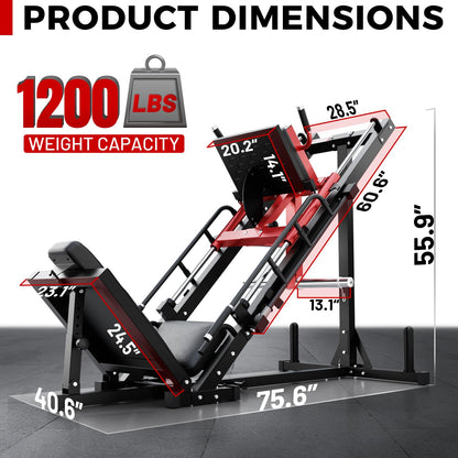 RitFit Leg Press Hack Squat Machine, Professional Adjustable Leg Press Machine for Home Gym with Linear Bearing, Full Lower Body Workout with Weight Storage (Red)