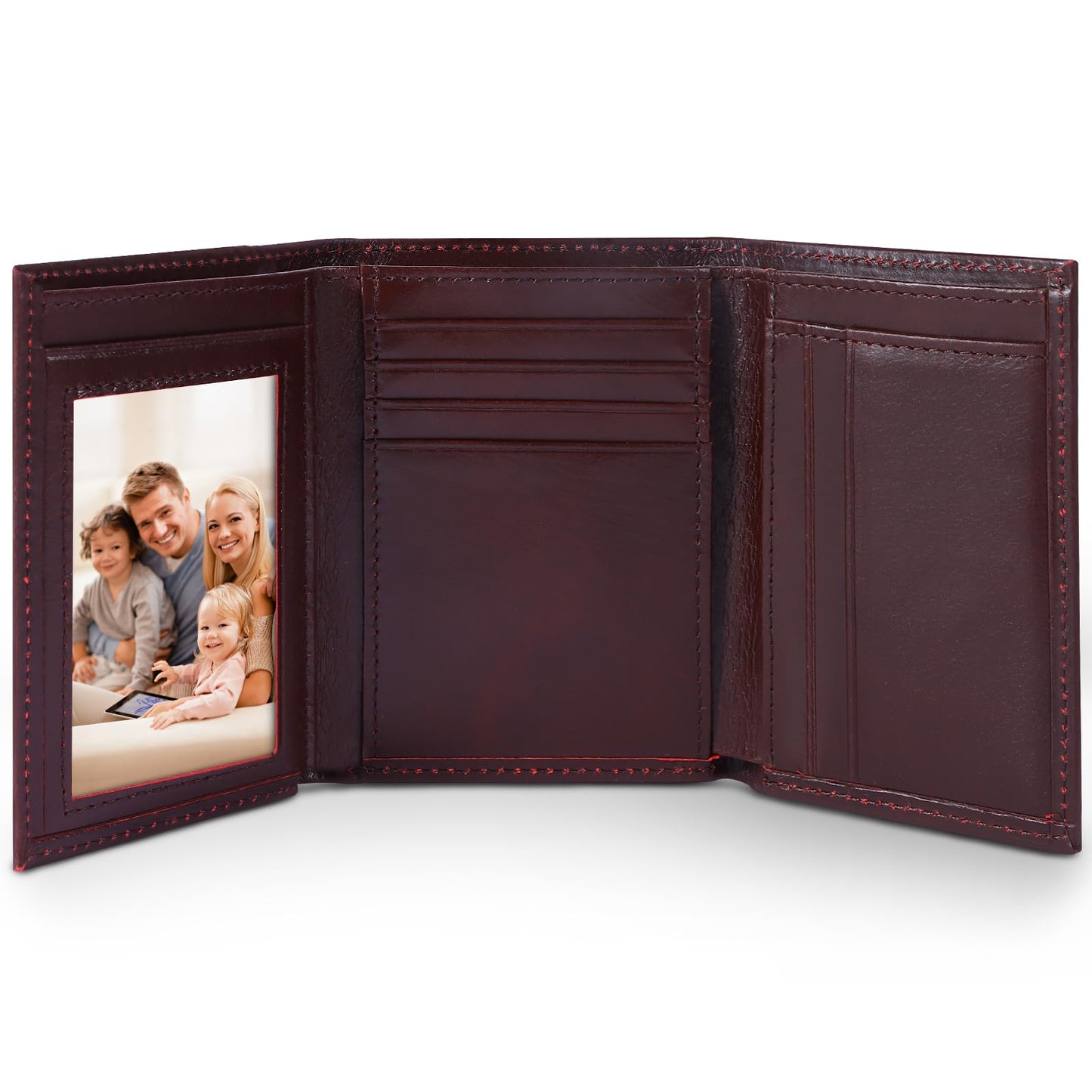 WULOUJIE Men's Trifold Leather Wallet, RFID Blocking Genuine Leather Wallet with 11 Card Slots, Tri Fold Wallet for Men（brown） (brown) (brown)