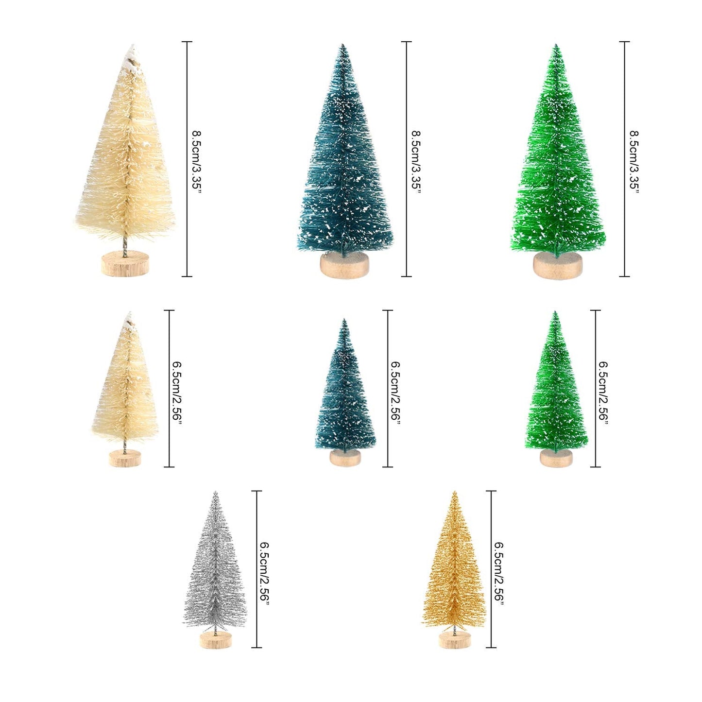 KUUQA 50 Pcs Mini Christmas Ornament Kits,Mini Christmas Trees Bottle Brush Trees with Resin Santa Claus, Snowman, Snowflake, Bell, Elk, Candy Cane for Christmas Party Supplies