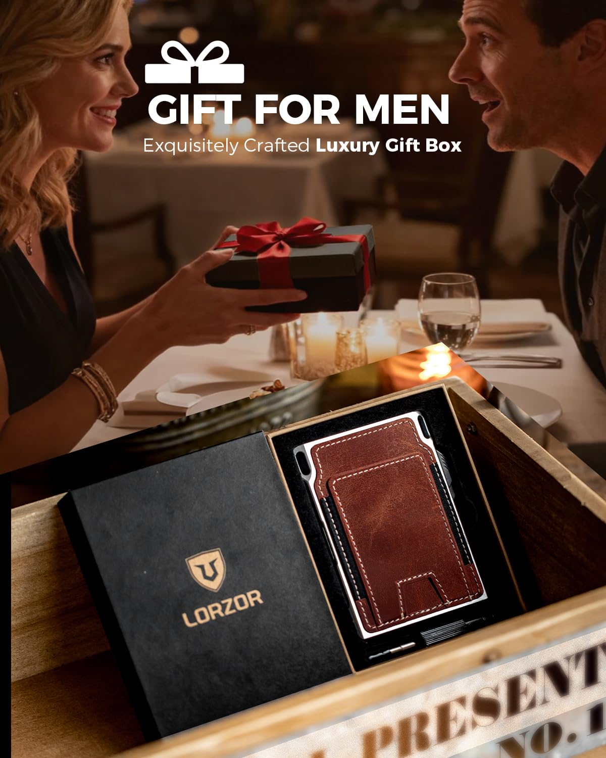 LORZOR Slim Tactical Wallet for Men- Minimalist Full Grain Leather Wallet for 10 Cards, RFID Blocking Aluminum Cardholder, Smart Pop Up Card Case, Front Pocket, Money Clip, Gift for Women Men