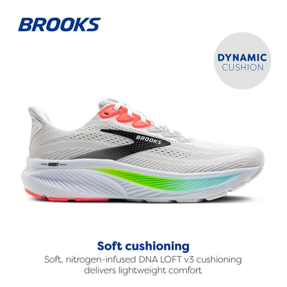 Brooks Men’s Ghost 17 Neutral Running Shoe - White/Pink Clay/Gecko - 10 Medium