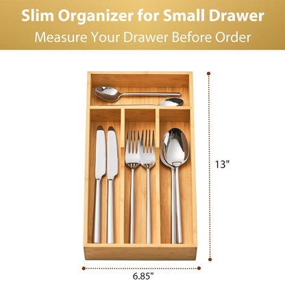 Umilife Bamboo Kitchen Drawer Organizer, 7 Inch Silverware Utensils Tray Holder for Small Drawer, Wood Caddy for Flatware Cutlery Knives