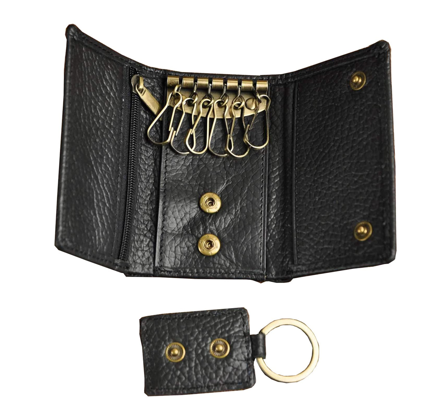Le'aokuu Mens Genuine Leather Car Key Case Loop Hook Coin Case Cover Wallet Snap (The Black 2)