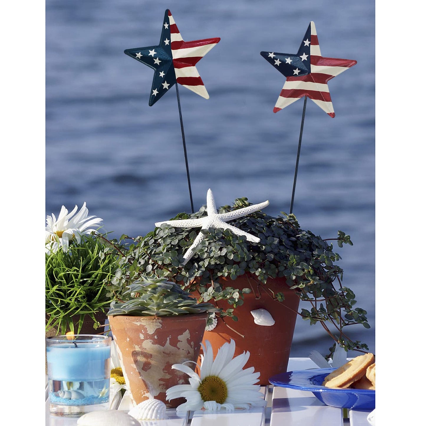Metal Barn Star Yard Sign Patriotic Garden Stakes Hanging Ornament with Stake Outdoor 4th of July Lawn Decoration Party Supplies USA Flag Decor for Independence Day Memorial Day (E)