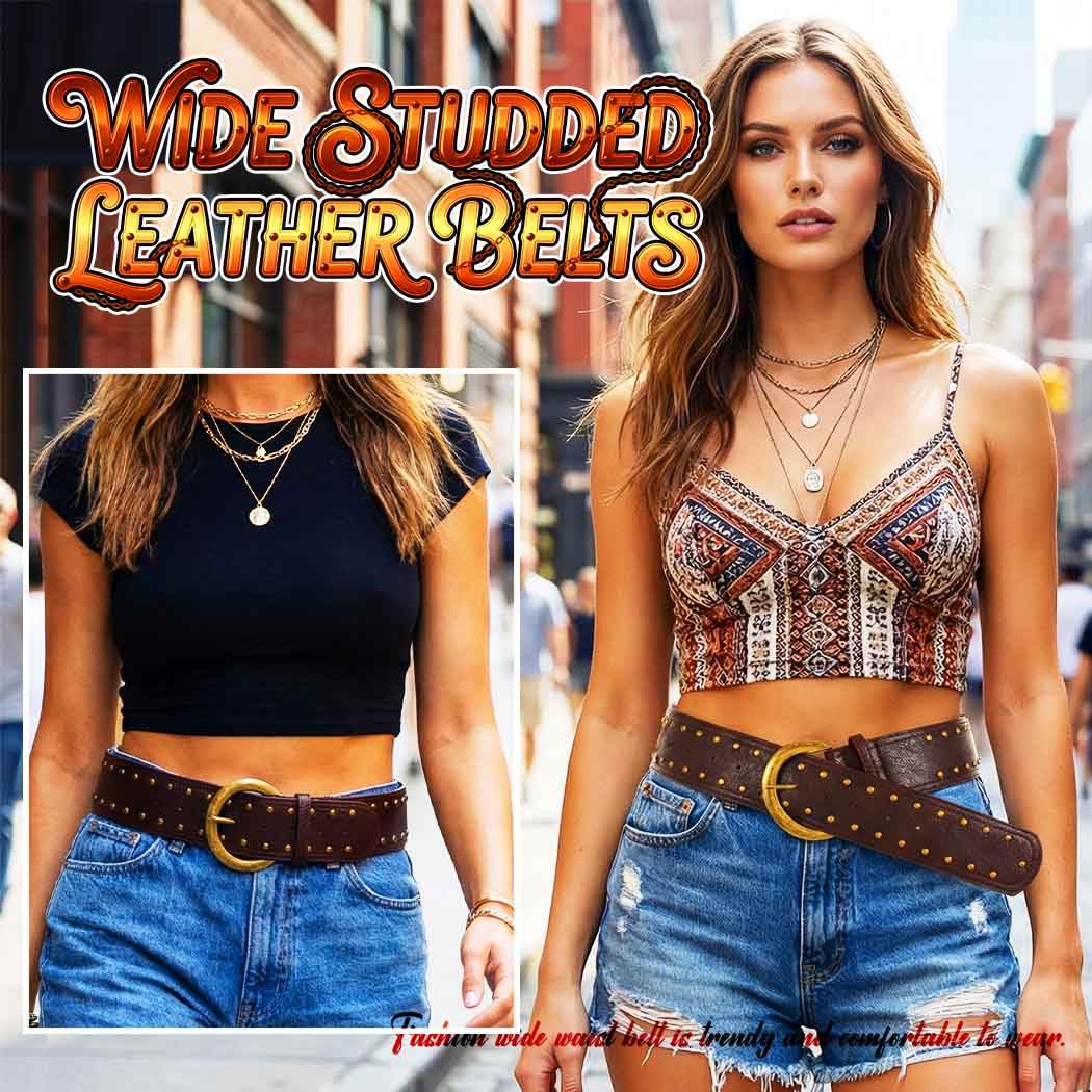 Beautriy Wide Studded Leather Belts Chunky Vintage Belt Fashion Thick Belt Accessories for Women (Coffee)
