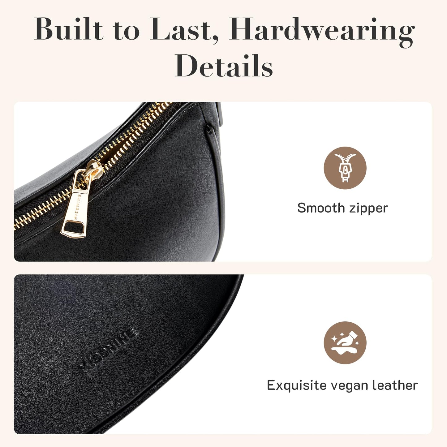 Missnine Purses for Women, Shoulder Bag Small Handbags Vegan Leather Underarm Bags Trendy Hobo Cute Clutch Purse with Adjustable Strap, Coffee