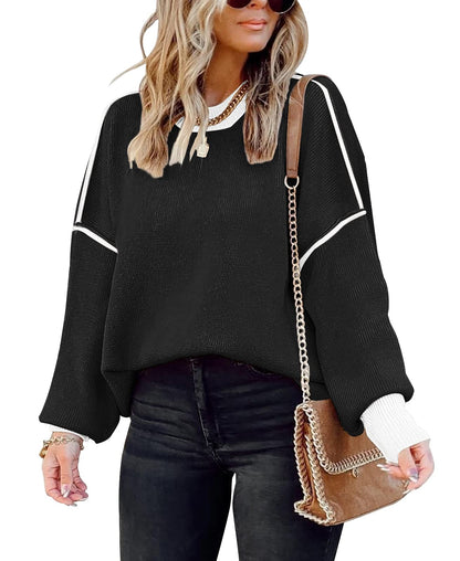 ETCYY Womens Oversized Sweaters Fall 2025 Fashion Clothes Trendy Batwing Sleeve Colorblock Striped Knit Pullover Tops