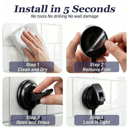 SOCONT Heavy Duty Vacuum Suction Cup Hooks, Matte Black Plated Polished Super Suction for Kitchen Bathroom, 2 Pack