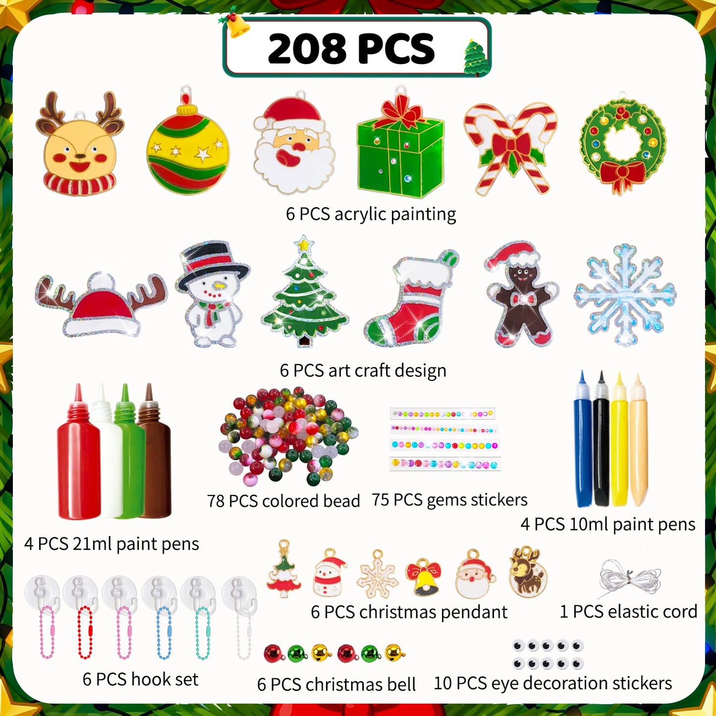 DIY Window Paint Art, 208pcs Christmas Craft Kits, Create Your Own Suncatchers Christmas Crafts for Christmas Party, Window DIY Paint Art Make Your Own Window Clings for Christmas Holiday Decorations