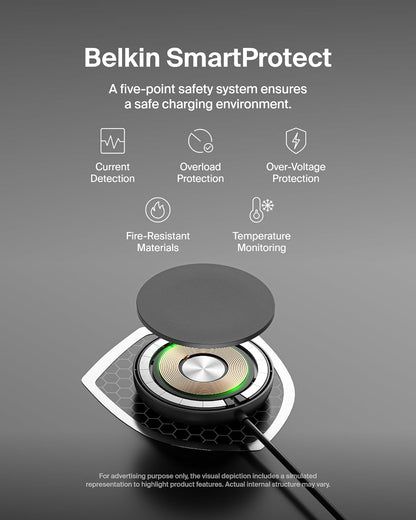 Belkin Magnetic Wireless Charging Pad Qi2 15W w/Kickstand - MagSafe-Compatible Qi2-Certified Wireless Charger for iPhone 17 Series, Samsung Galaxy S25 Series, AirPods (No PSU) - Black