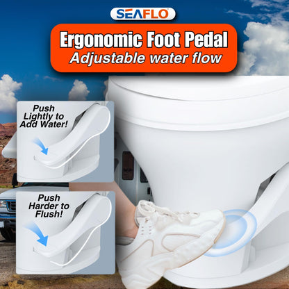 SEAFLO Residential Height Camper/RV Toilet, 18.5” Standard Height, Gravity Flush System, Foot Pedal Operation, Soft Close Seat, Easy-to-Clean Oversized Bowl, 4-Year Warranty