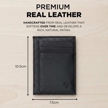 TRUTANN Black Leather Wallet – Classic Vertical Slim Card Holder | Real Genuine Leather Mens Wallet | RFID Secure | Fits Up to 8 Cards & Currency | Tap to Pay Feature | Quality Credit Card Holder