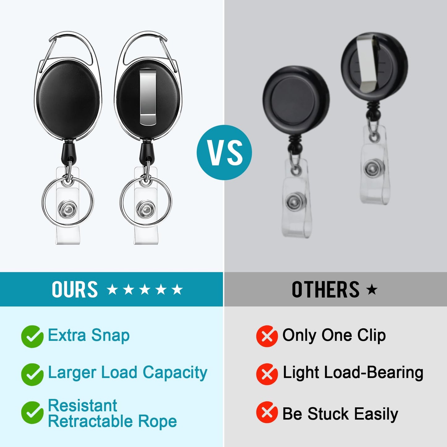 JEFURE 100 Pcs Badge Reel, ID Badge Holder Retractable Clip, Heavy Duty Keychain Badge Reel，Badge Clip, Bulk Lanyard for Wear Keys, ID Card, Name Hold