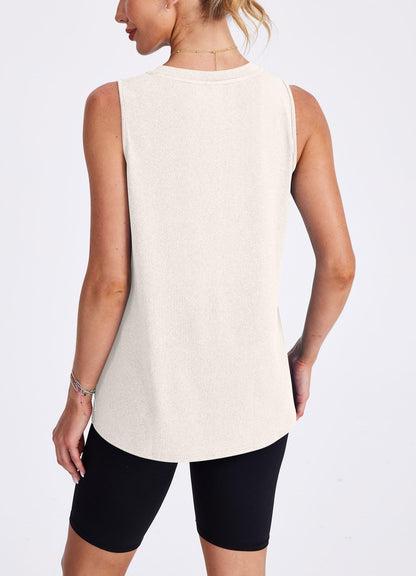 XIEERDUO Women's Workout Tank Tops Sleeveless Exercise Tennis Running Shirts Activewear Fitness Fashion Shirts White Apricot M