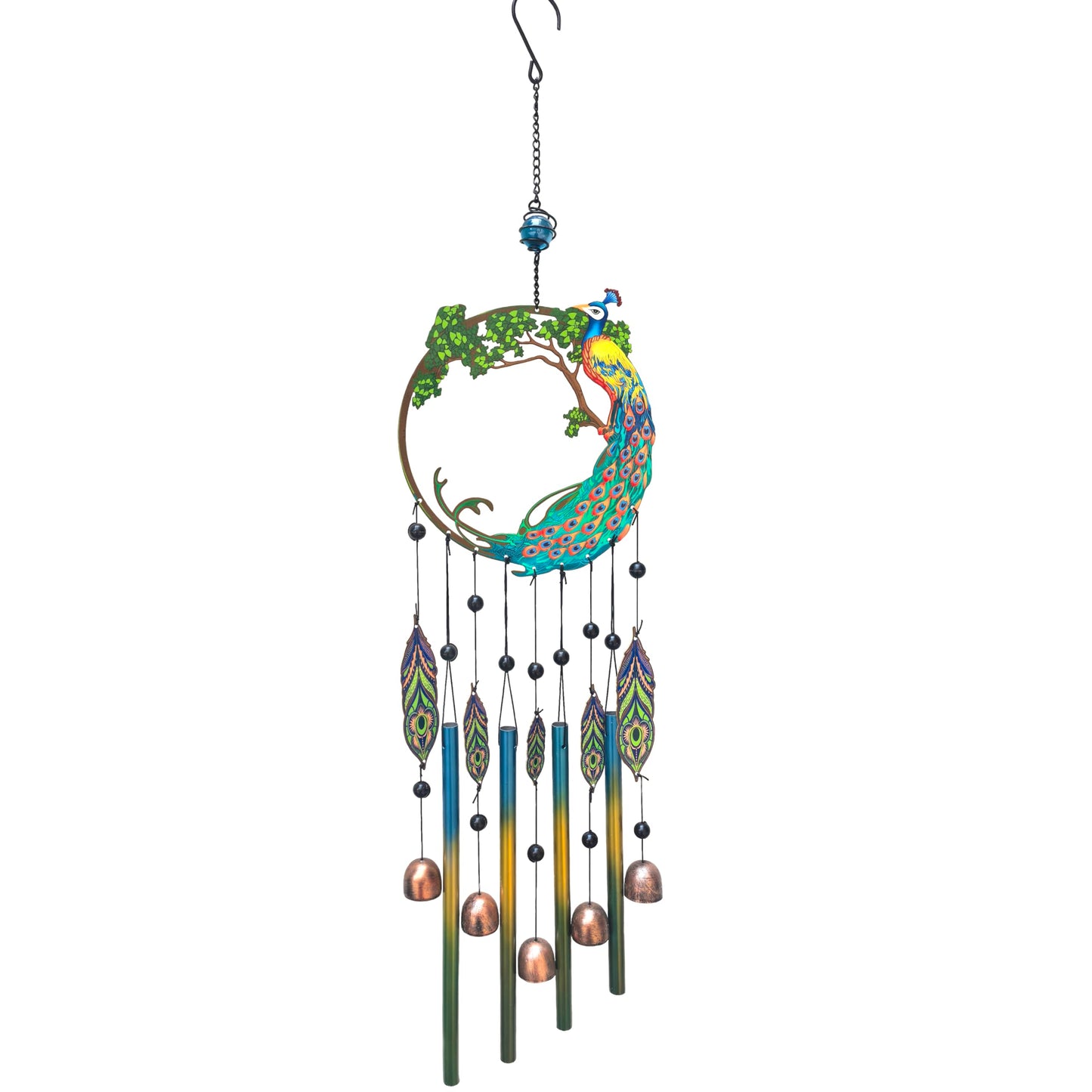 Peacock Dream Catchers Windchimes with Copper Bells 28" Peacock Wind Chimes for Zen Atmosphere Outdoor Garden Decor Unique Peacock Gift Home Decor