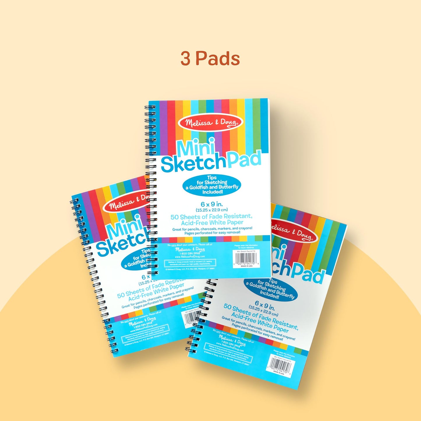 Melissa & Doug Drawing Paper, Sketch Pad, 3-Pack Bundle for Coloring, Writing or Painting (6 x 9 inches) - 50 Sheets Each, Kids Drawing Pad & Art Supplies for Kids Ages 3+