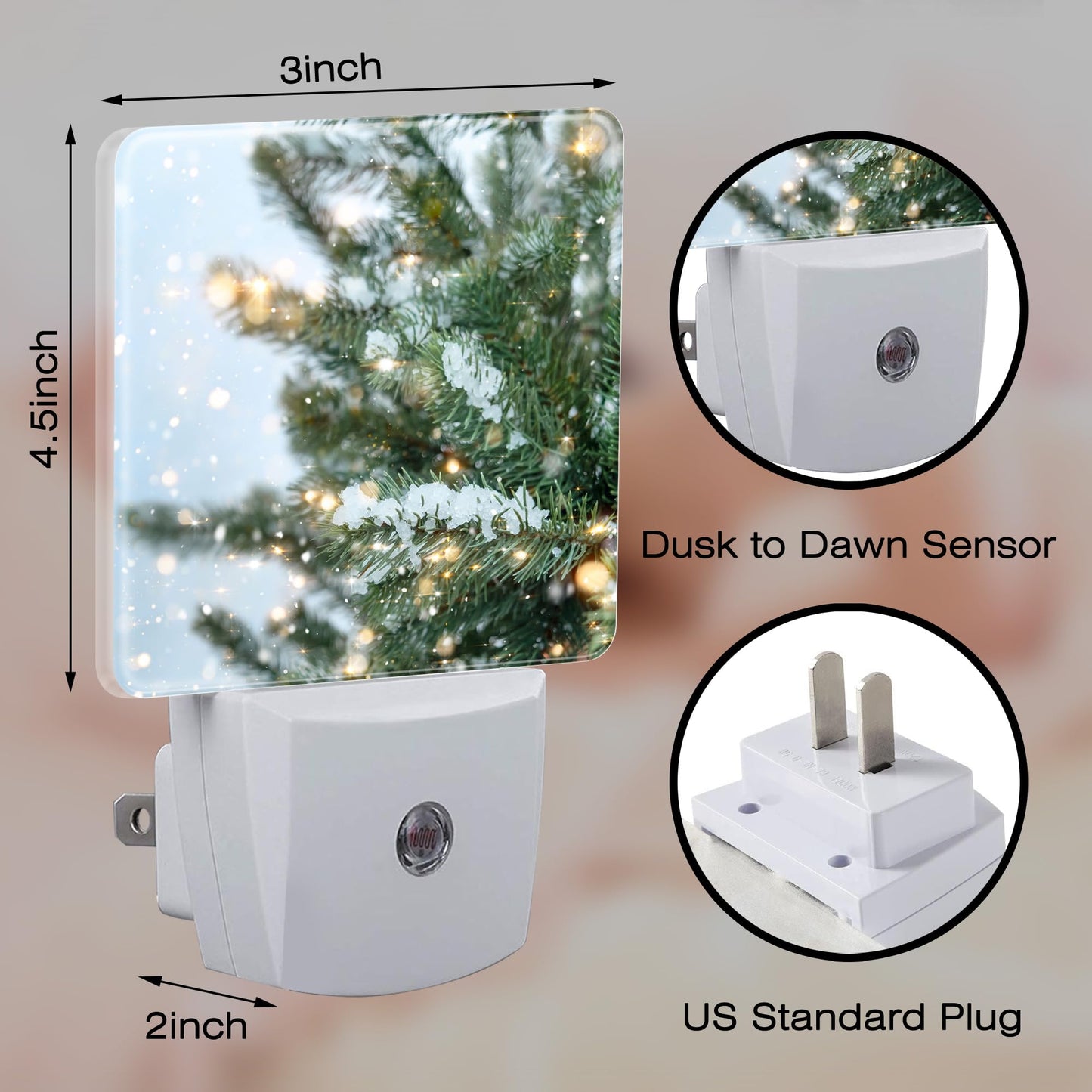 sndheke Winter Snow Pine Tree Night Light, Glitter Christmas Tree Dusk to Dawn Night Light Plug in, 0.5w Energy Saving Sleep Friendly NightLight for Kids Boys Girls Home Decor