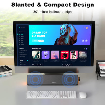 SOULION R50 Bluetooth Computer Speakers, 3.5mm PC Sound Bar for Desktop Monitor, Wired USB Powered & Colorful LED Lights with Switch Button, Surround Sound Soundbar PC Spearkers for Computer