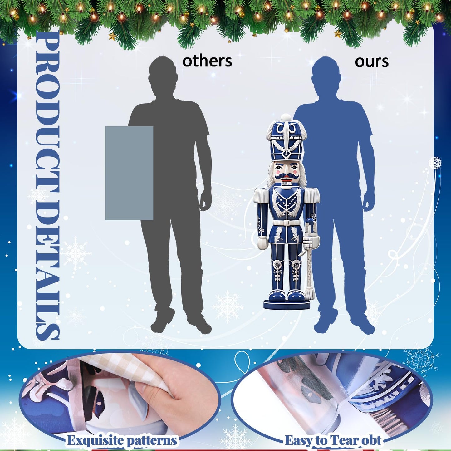 Fullhawl 4 Sheets Large Winter Window Clings Decorations Nutcracker Soldiers Winter Window Clings Nutcrackers Xmas Stickers for Holiday Party(Blue and White Porcelain)