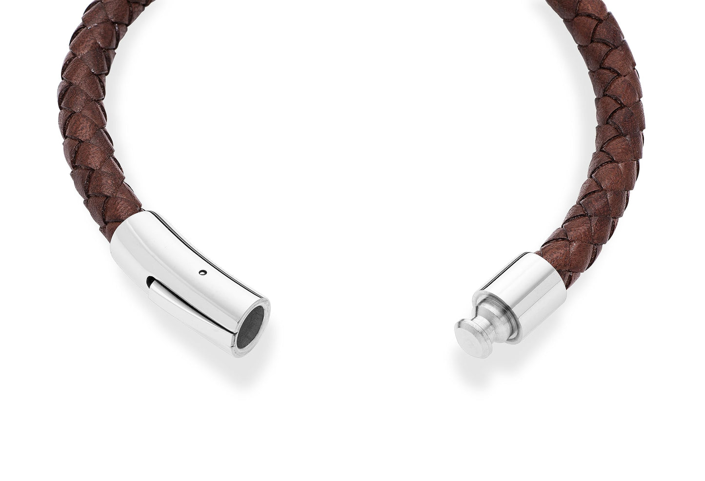 Miabella Genuine Italian Braided Leather Bracelet for Men, Stainless Steel Clasp, Made in Italy (Brown, Large - 9" Length)