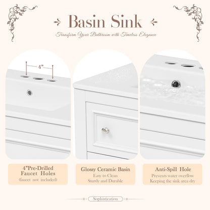 Virubi 36'' Bathroom Vanity with Single Sink, Freestanding Sink Cabinet with 4 Drawers and Open Shelf, Solid Wood Frame Bathroom Storage Cabinet