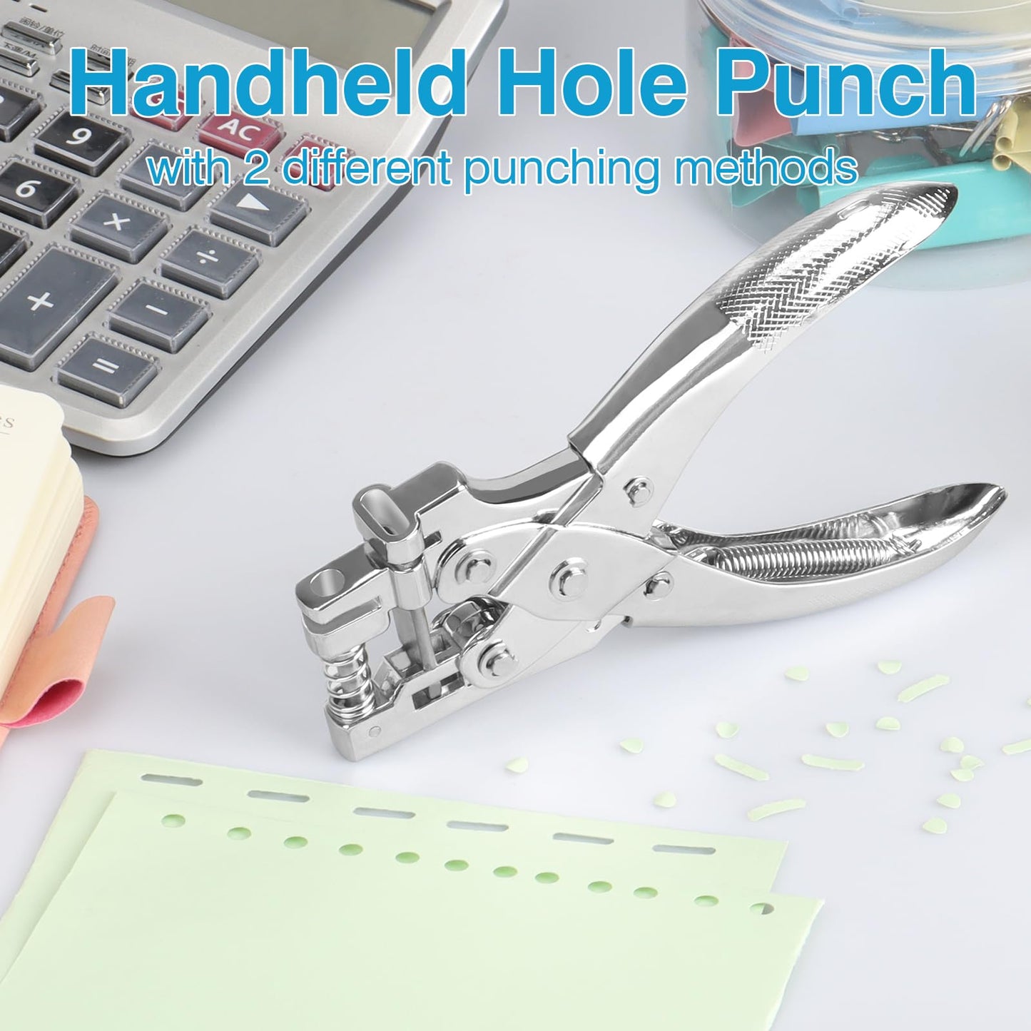 CAETOUNG 2 in 1 Badge Slot Hole Punch for ID Cards, Heavy Duty Hand Punch Metal Hole Puncher for PVC Material, Business Cards, Paper and Cardstock (5mm Round Hole &13mm X 3mm Slot Hole, Silver)