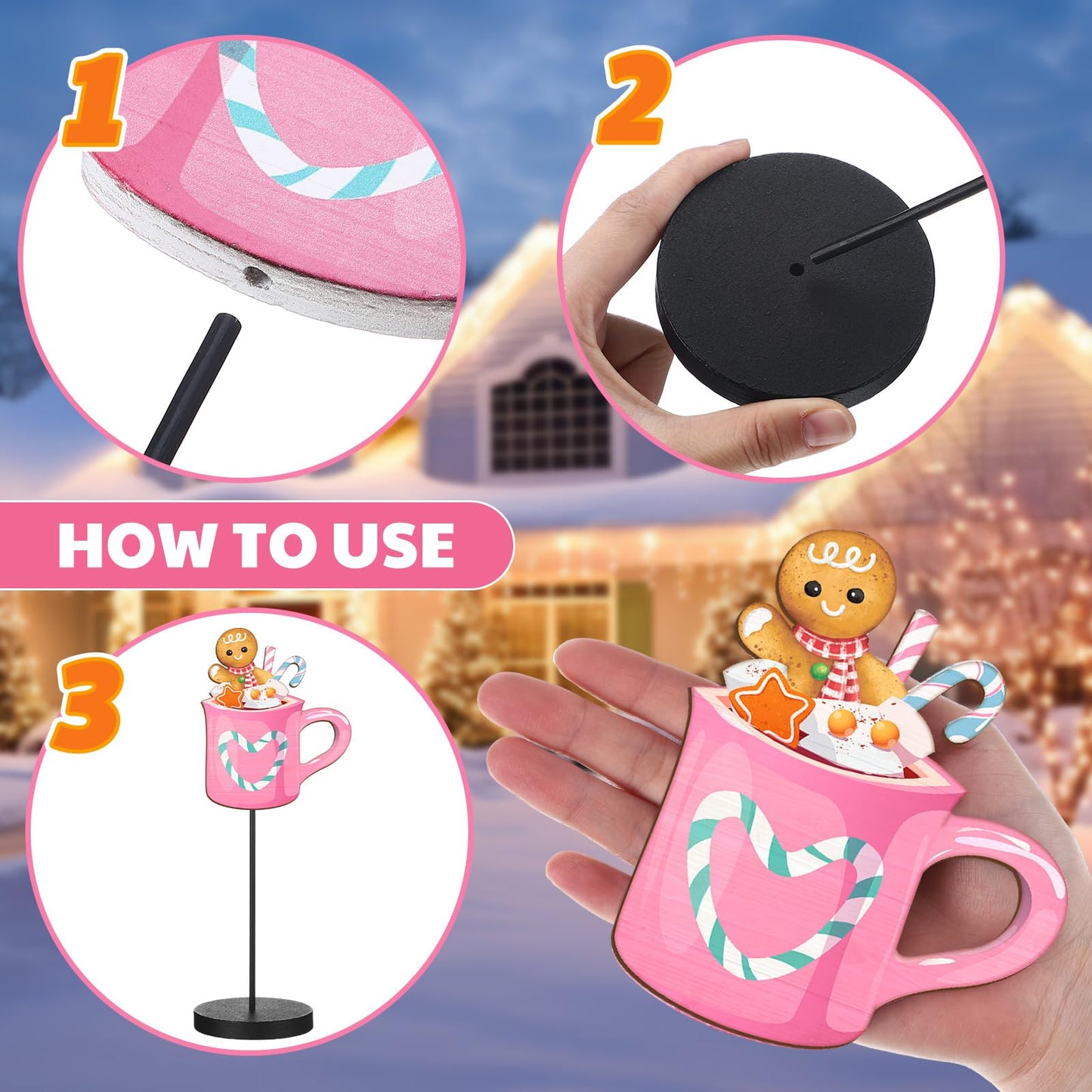 Kathfly 3 Pcs Pink Gingerbread Christmas Table Decor Wooden Gingerbread Man Table Centerpieces Hot Cocoa Bar Tabletop Sign for Christmas Coffee Home Winter Holiday Party Decorations